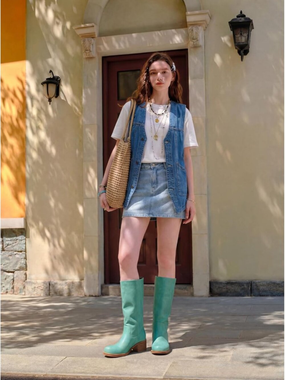 Women's Turquoise Comfortable Low Heel Square Toe Casual Trendy Stylish Boots - Picture 3 of 6